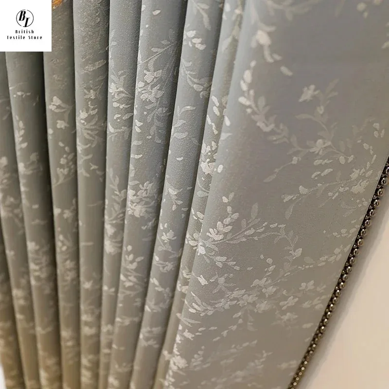 

Custom Size！！French New Blue and Gray Relief Embroidery Lace Splicing Curtains for Living Room Bedroom Window Elegant Decor