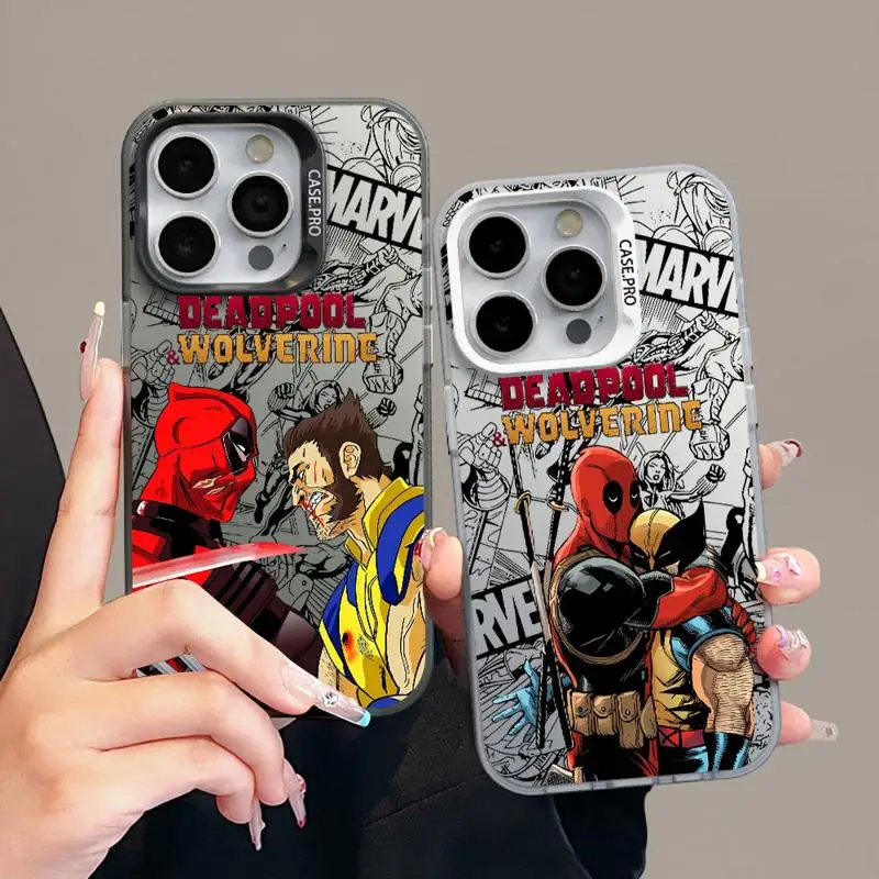 Colored Silver Case for Apple iPhone 11 13 15 Pro Max 12 14  XR X XS Shockproof Phone Cover Anime Marvel Deadpool And Wolverine