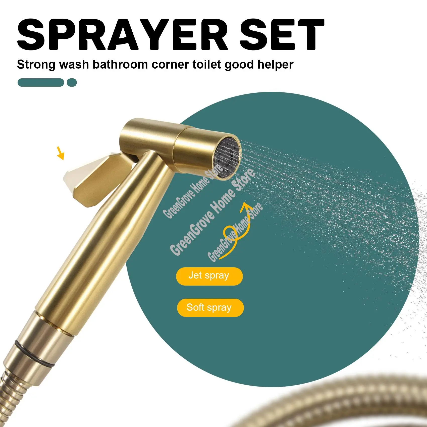 

Bathroom Toilet Bidet Tap Kit Brushed Gold Wall Mounted Bidet Sprayer Shower With Shut-Off Valve-A57M