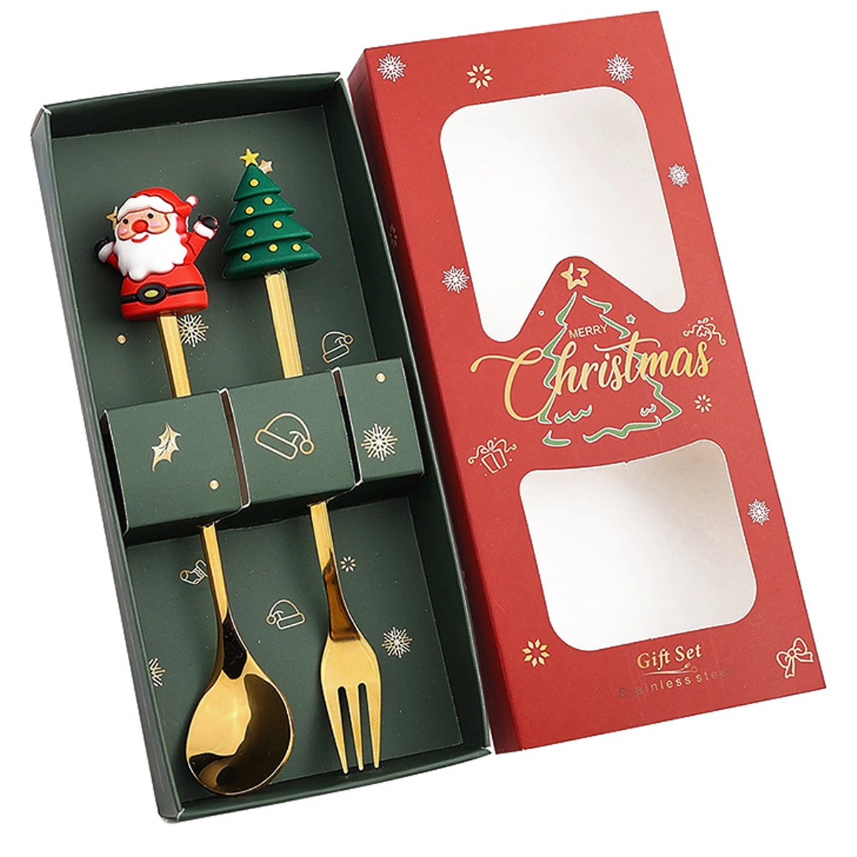 Leeseph Christmas Coffee Spoons Forks Set (2pcs), Stainless Steel Festive Utensils, Perfect Christmas Gift, Easy to Clean