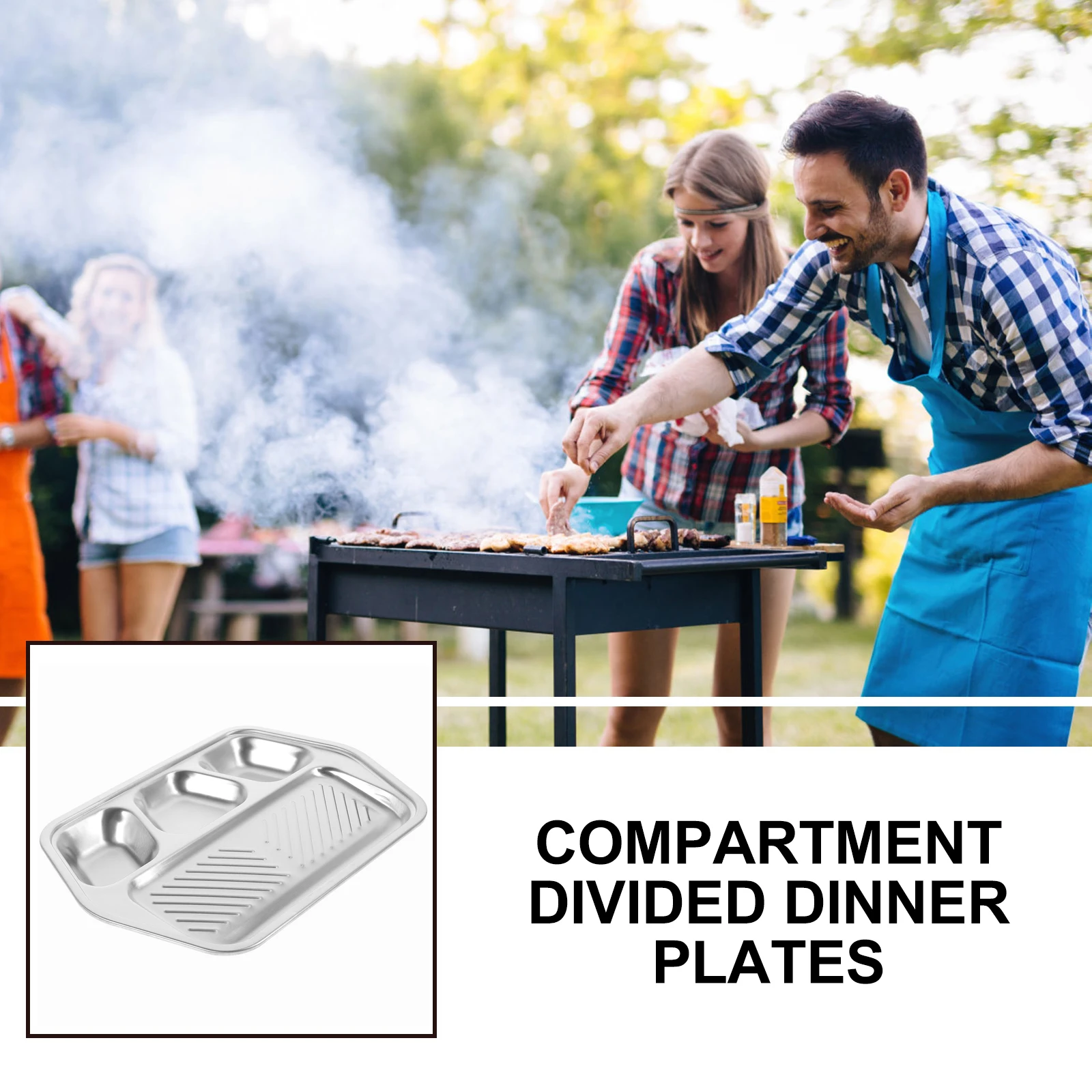 

Stainless Steel Dinner Plate Small Divided Barbecue Bbq Western Serving Tray Korean Trays