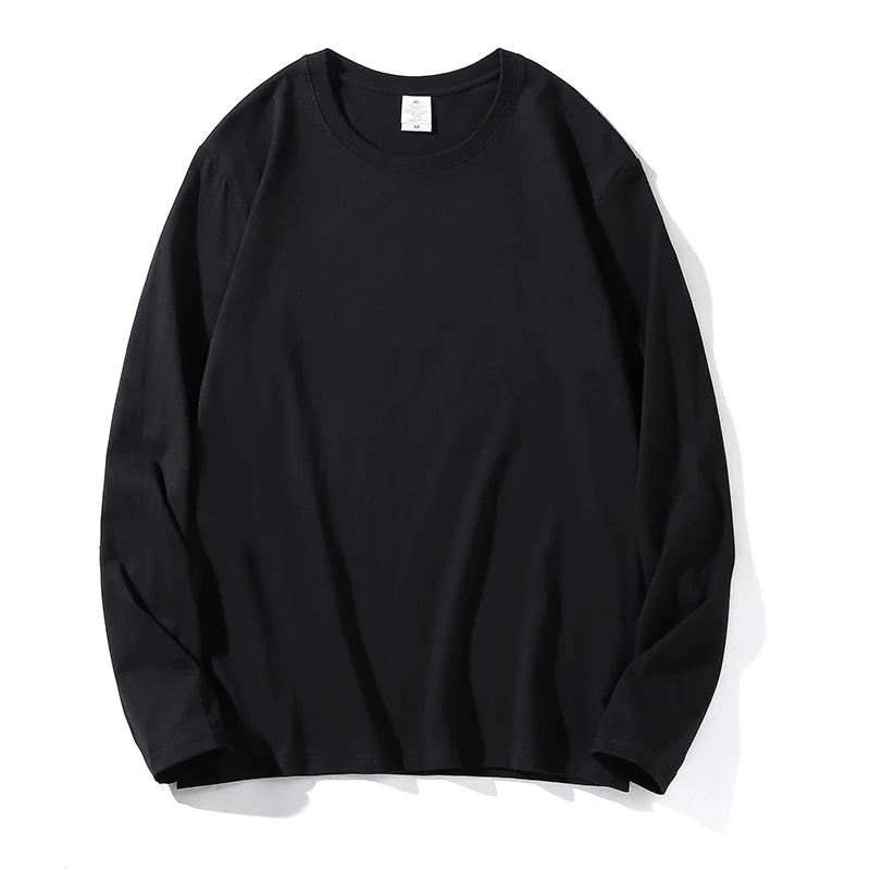 Men Basic T Shirts.100% Cotton Soft.Long Sleeve O-Neck Tops Tees,Black White Gray