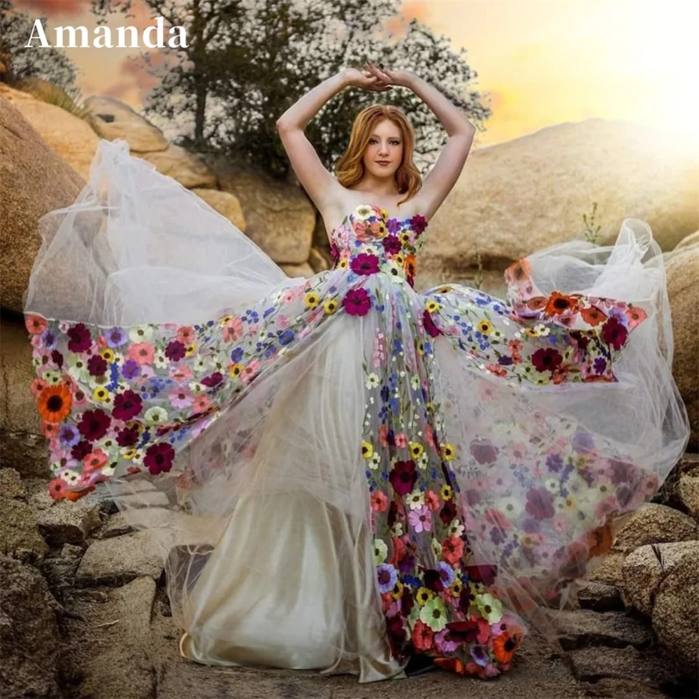 Amanda Nobility Flower Embroidery فساتين سهره فاخره2023 Elegantly Tulle Ball Gown Prom Dresses Sexy Tube Top Vestidos De Noche