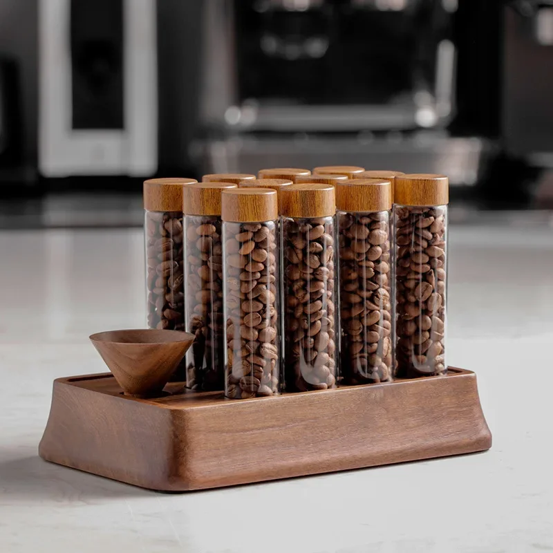 Magnetic Coffee Bean Dispensing Bottle with Glass Test Tube Display Stand Sub-Packed Storage Tubes for Espresso Accessories