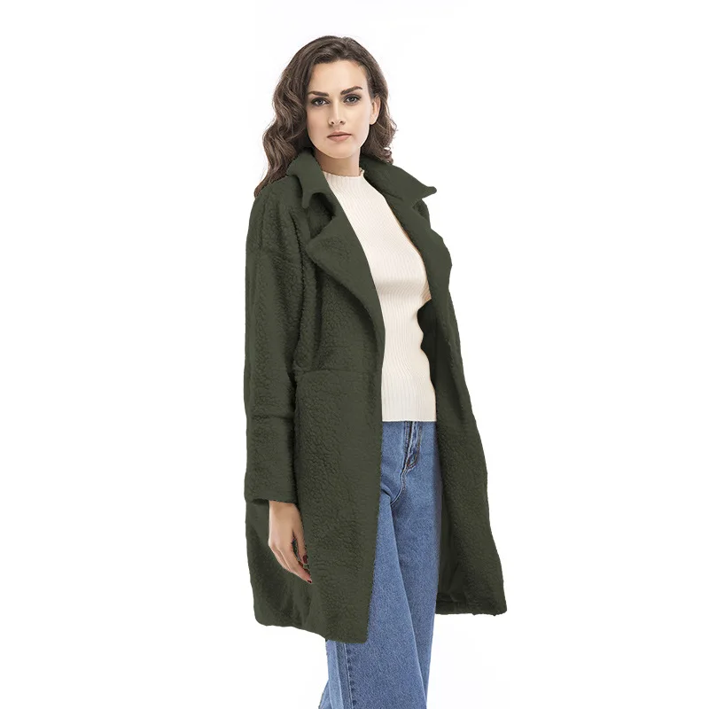 

VOLALO Casual Women Woolen Teddy Long Coat Womens 2024 Winter Spring Solid Color Loose Female Thicking Wool Blends Jacket