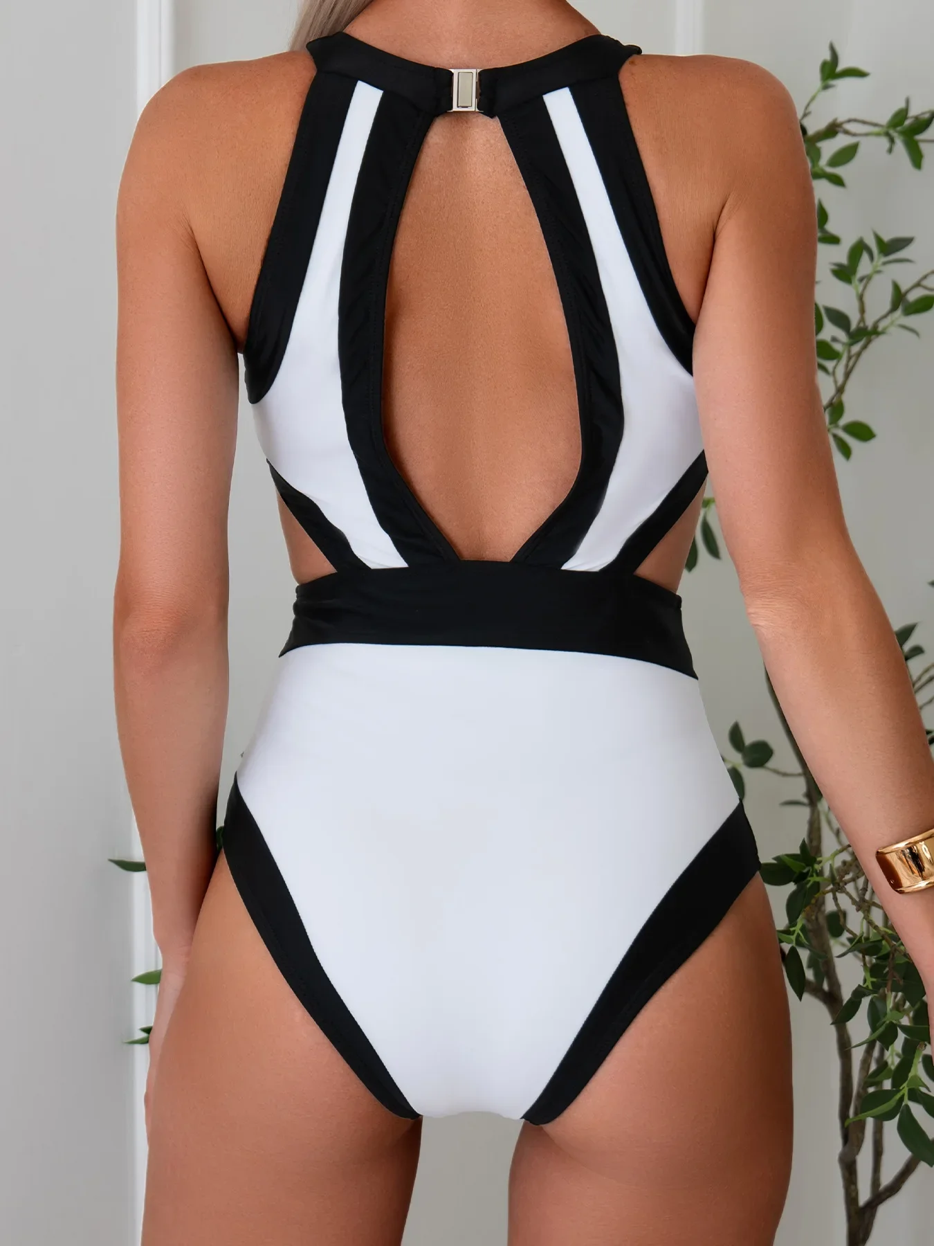 2025 Cut Out One Piece Swimsuit Women Swimwear Sports Monokini Bodysuit White Swim Suit Bathing Suit High Waist Beachwear Summer