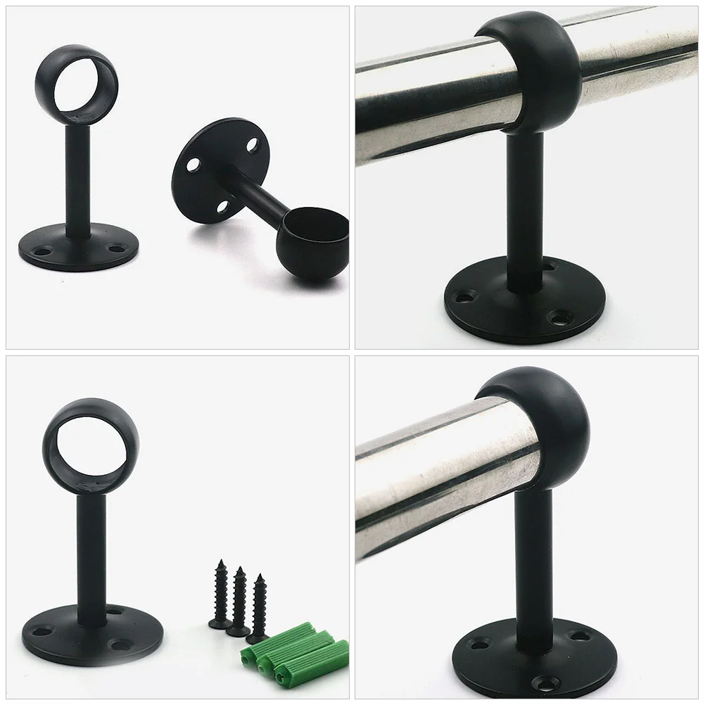 8 Pcs Socket Shower Curtain Rod Bracket Ceiling Mount Stainless Steel Flange Support with Screws Bar Holder Guide Drapery Black