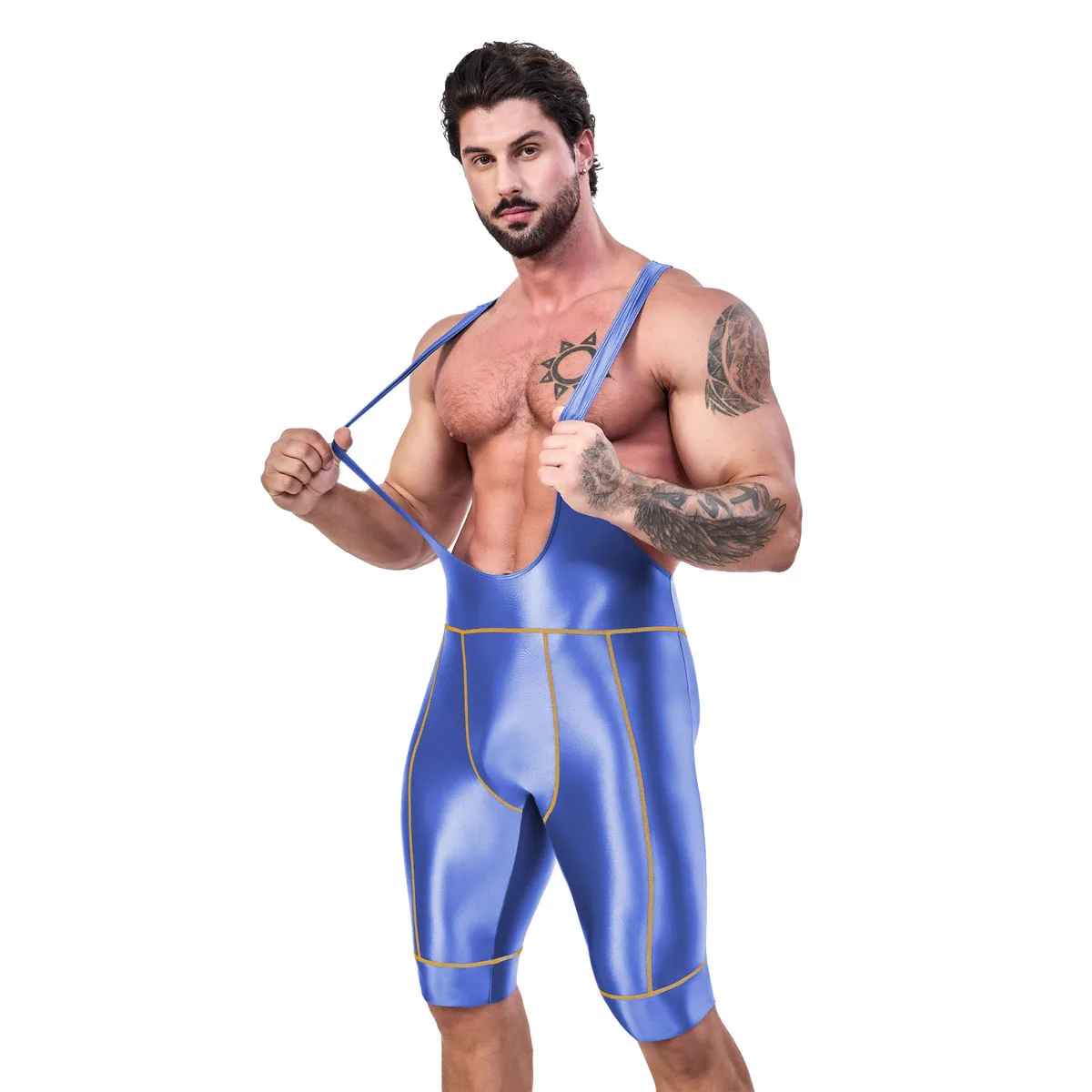 AMORESY Octavian Macacão Masculino Brilhante de Spandex Elástico para Ciclismo, Fitness, Ginástica, Roupa Ativa e Moda Praia