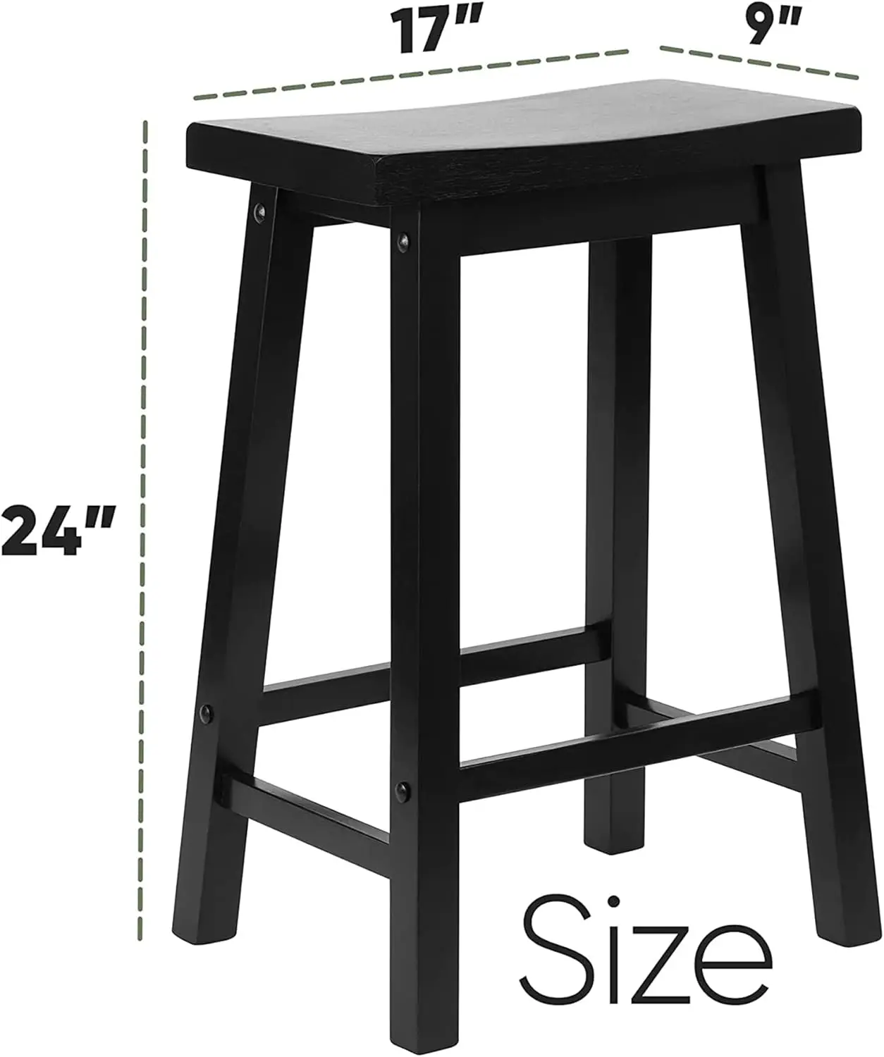 

24 Inch Single A Frame Classic And Modern Comfortable Wooden Bar Stool Seat With Built In Bars As Footrests, Black