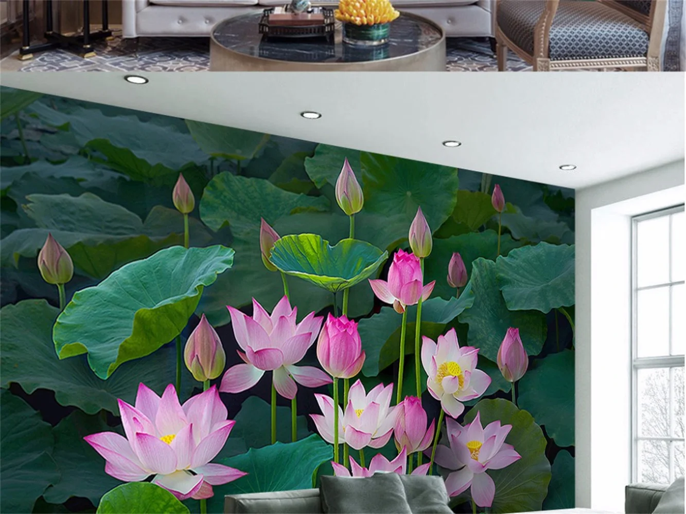 Customized wallpaper new Chinese style TV background wall paper lotus flower wallpaper living room sofa decoration mural paintin