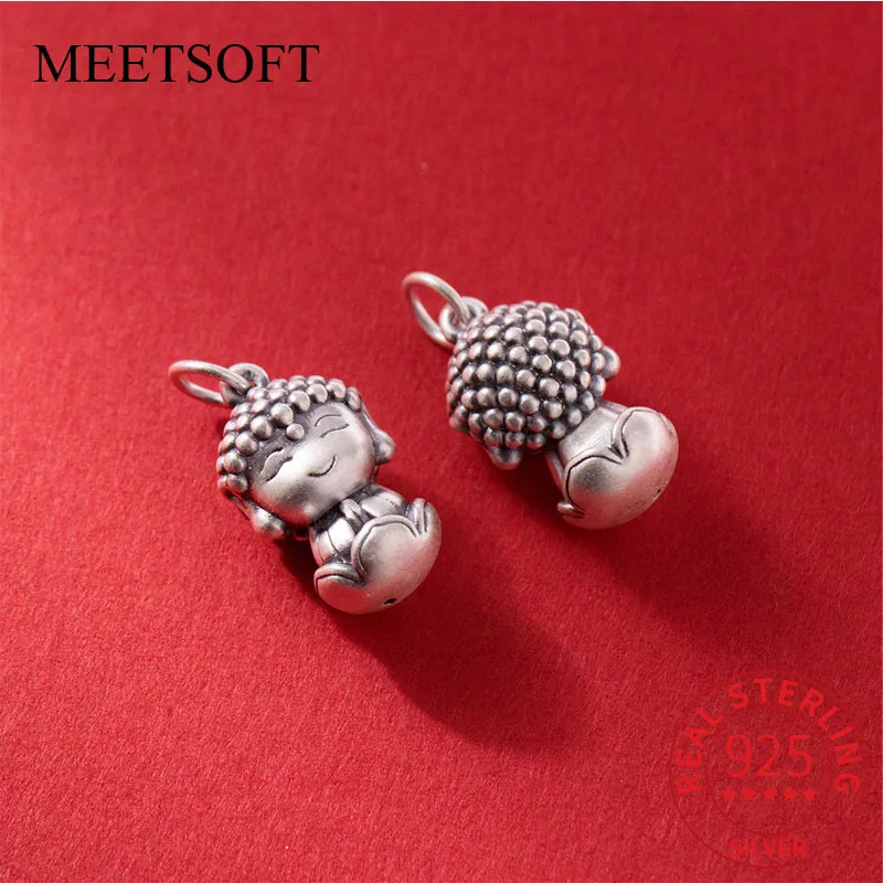 MEETSOFT S999 Sterling Silver Cute Buddha Pendant Charms of DIY Handmade Making Supplies Necklace Bracelet Jewelry