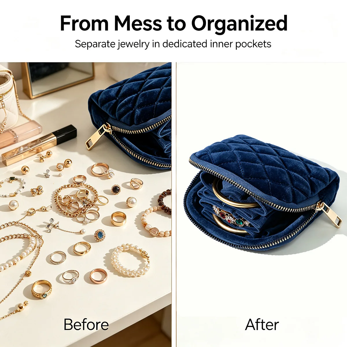 Velvet Portable Organizer Bag Zipper Jewelry Storage Carry On Accessory For Earrings Rings Necklaces Bracelets Daily Use Travel