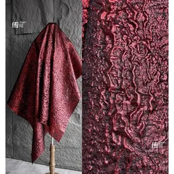 Dark Red Jacquard Texture Retro Fabric Irregular Three-dimensional Pleated Pants Outer Clothes High-end Designer Fabrics