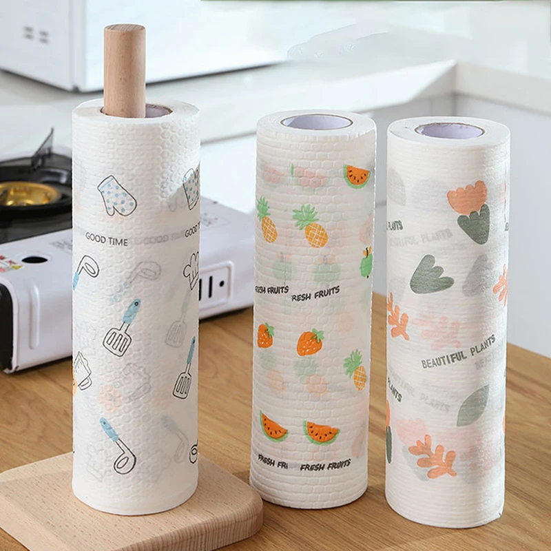 50 Pcs/Roll Of Reusable Lazy Rags Kitchen Cleaning Dish Cloth Hand Towel Rolls