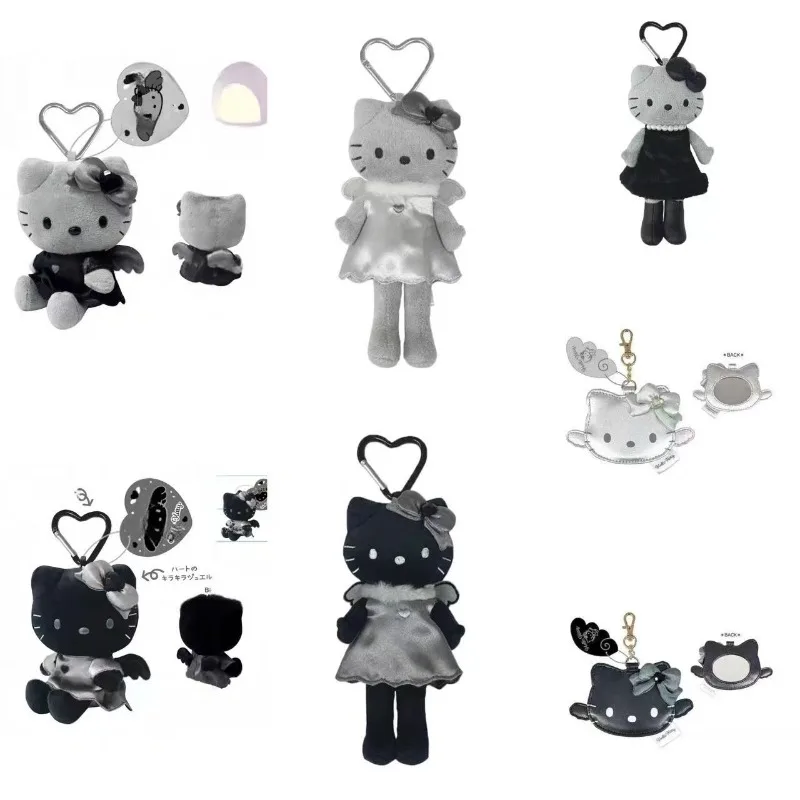 Sanrio anjo preto lado sentado perna longa série kitty gato nic brinquedo de pelúcia chaveiro asas de pelúcia kitty kt espelho boneca saco pingente