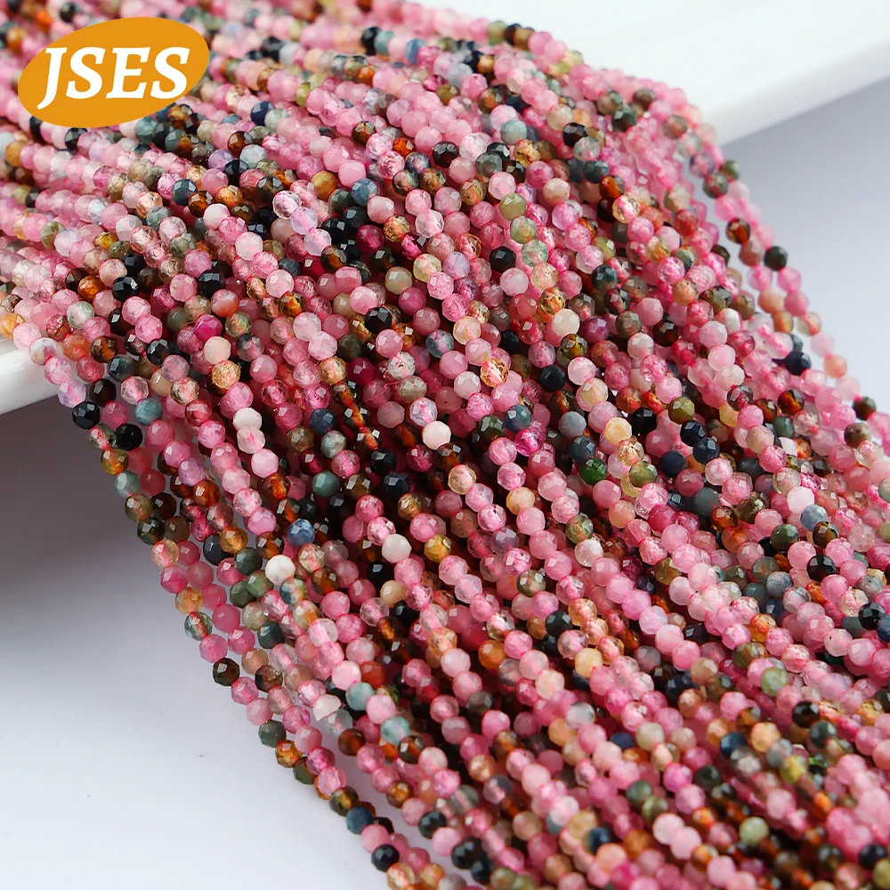 

AA 2MM Natural Stone Colorful Tourmaline Faceted Round Space Loose Beads For Jewelry Making Diy Bracelet Necklace Strand Beads