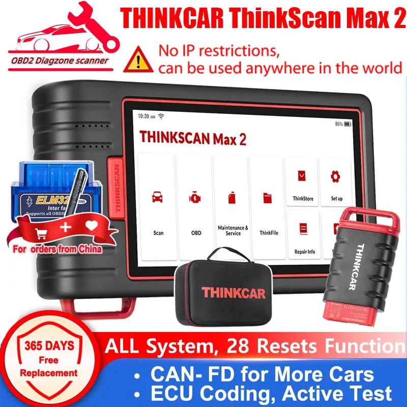 THINKCAR Thinktool ThinkScan Max 2 Full system Lifetime free AF DPF IMMO 28 Reset ECU Coding OBD2 Scanner Support CANFD For GM