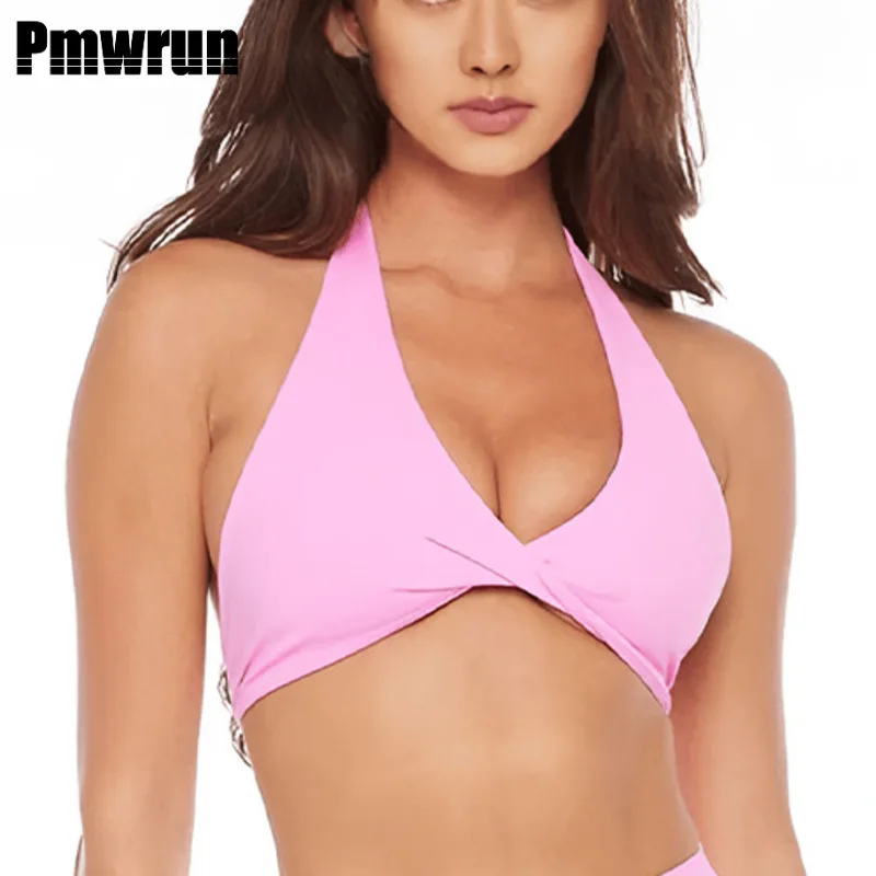 

Женская майка для йоги PMWRUN с вырезом халтер, перекрученным передом, вырезами и вставками, дышащая, быстросохнущая, для спортзала, йоги, фитнеса, тренировок и спорта