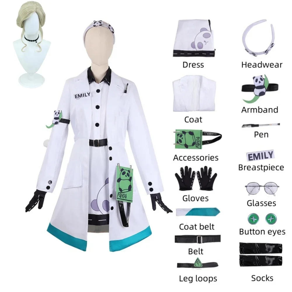 

Game Emily Dyer Cosplay Costume Wig Doctor Uniform Emily Wig Prop Set Party Outfit for Woman