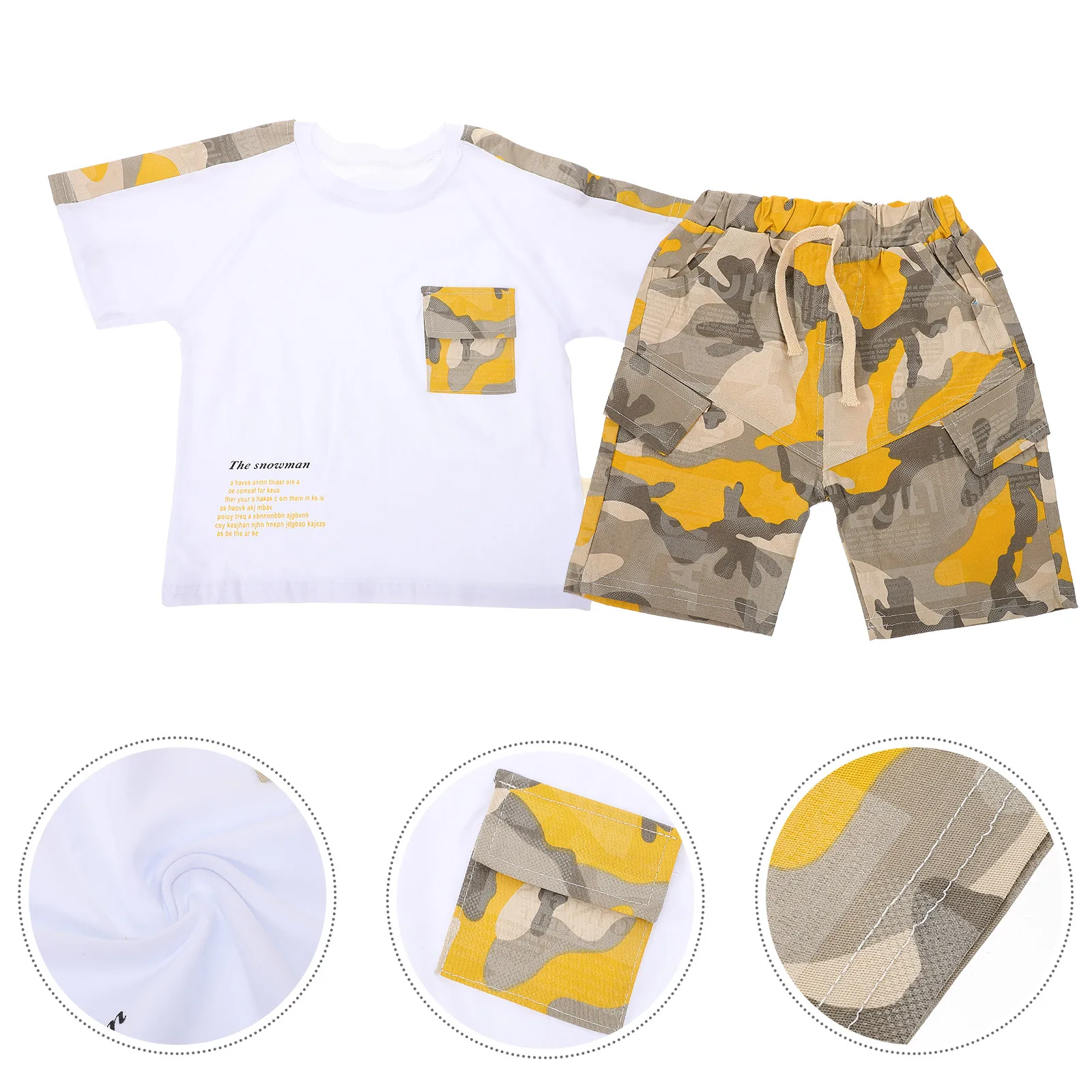 

2 Pieces Short Sleeve Set Boys Summer T shirt Pants Outfit Toddler Clothes Size 120 Yellow Camouflage Kids Leisurewear