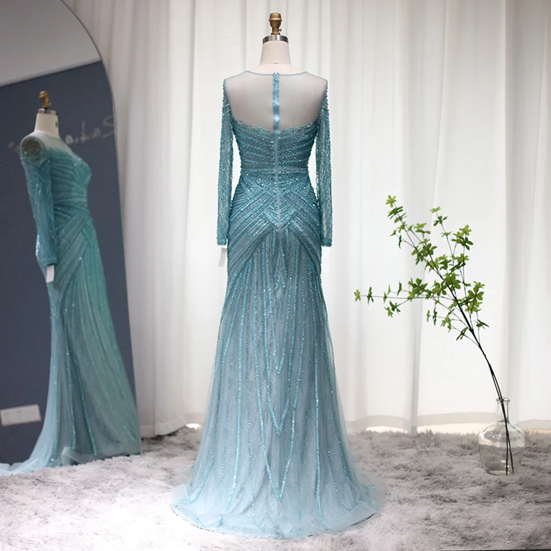 شارون سعيد فساتين سهرة فاخرة بحورية البحر باللون الأزرق في دبي للنساء لحفلات الزفاف بيضاء بأكمام طويلة فساتين حفلات رسمية SS306 مخصصة