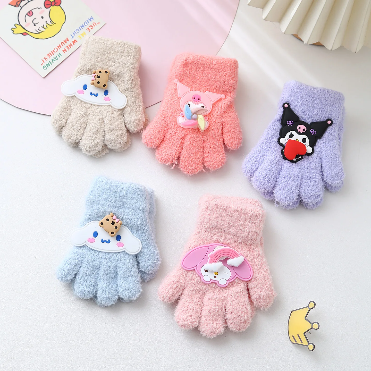 

1-3years for Hellokitty Gloves Cartoon Kuromi Warm Children Toddler Knitted Gloves Outdoor Keep Warm Gloves Girl Christmas Gift