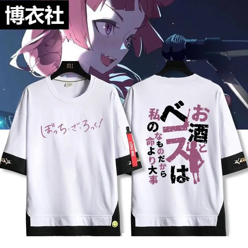 

Lonely Rock Anime Merchandise Short-Sleeve T-Shirt, Casual Loose Fit, Featuring Koga Chikori And Yamada Ryo, Unisex Cotton