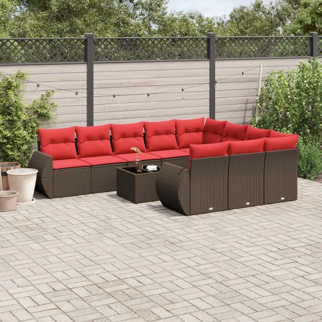 

11 Piece Outdoor Patio Furniture Sofa Set with Cushions Brown Poly Rattan Garden Seating