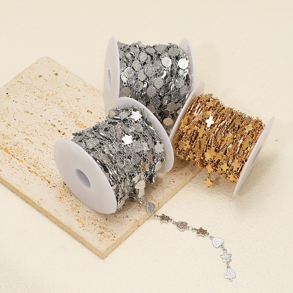 1 Meter Edelstahl-Strukturierter Kreuz-Mond-Stern-Ketten für DIY Handgemachten Schmuck, Halsketten, Ohrringe, Armbänder und Accessoires – Detail 1