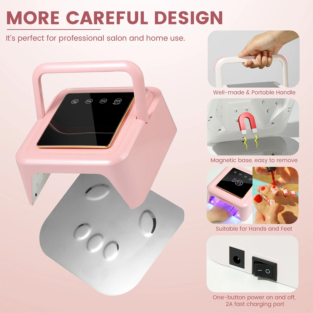 128W Built-in Battery Rechargeable Nail Lamp Wireless Nail Dryer Manicure Machine Professional Nail Polish Curing Lamp for Nail