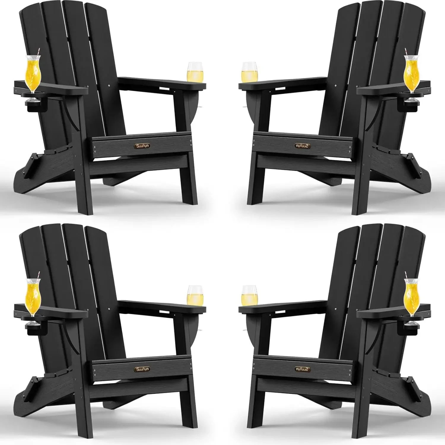 [شحن مجاني، صفقة ساخنة! ] كراسي آديرونداك القابلة للطي 4 عبوات، كراسي حفرة النار HDPE لجميع الأحوال الجوية، كراسي آديرونداك البلاستيكية مع كوبين