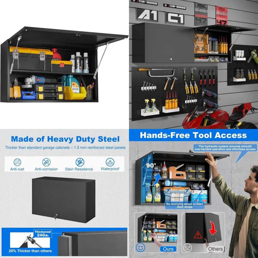 Wall-Mounted Metal Garage Storage Cabinet with Door, Adjustable Shelves, and Lockable Feature for Tool Organization