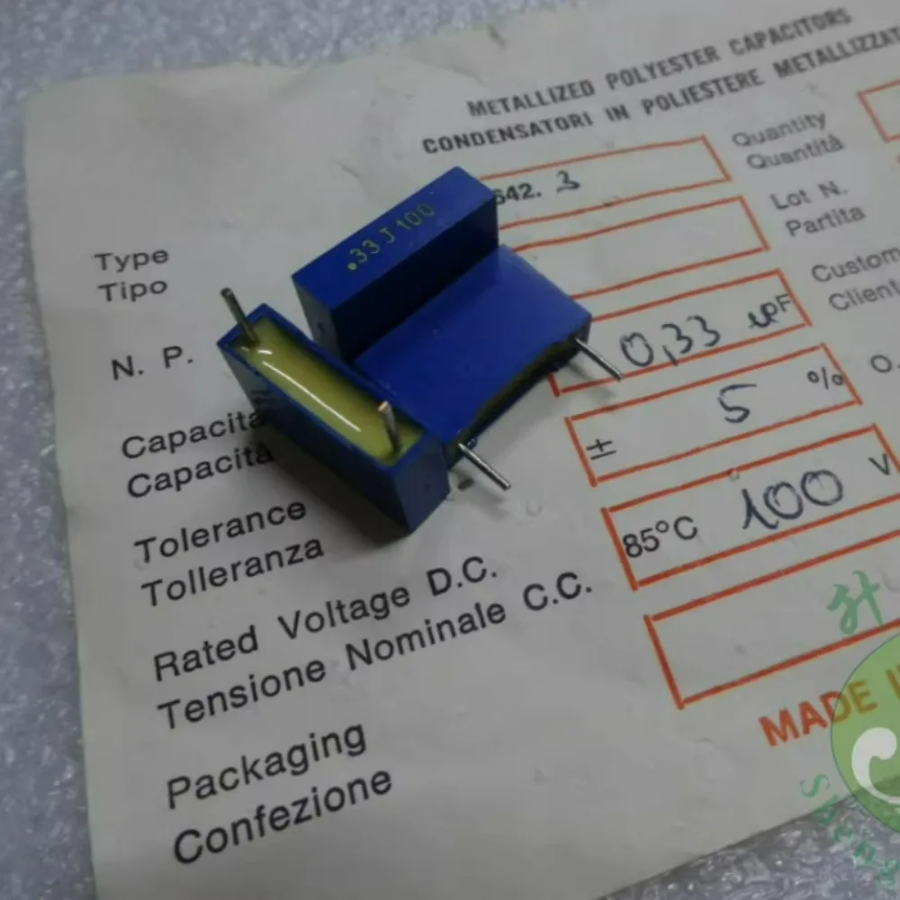 

20 шт./лот, 0,33 мкФ/100 В, 330 нФ, u33, 334, новый пленочный конденсатор 15 мм