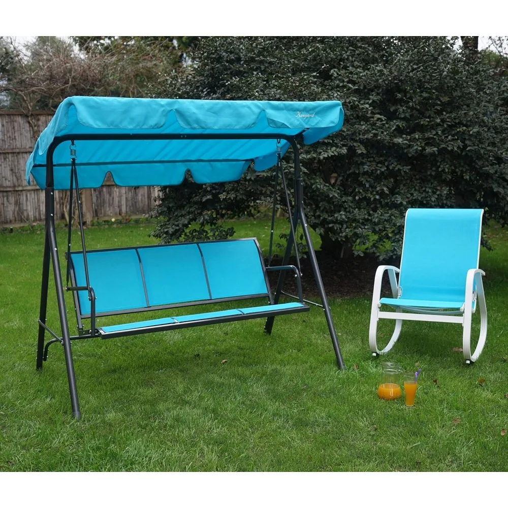 Outdoor Patio Swing Chair w-Person Armrest Seat, Canopy Porch Swing w/Adjustable Shading, Heavy-Duty Powder-Coated Swing Sets