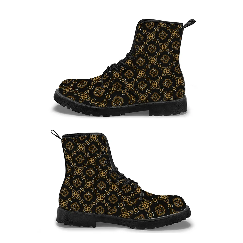 Dark gold plaid mid-calf boots trendy autumn and winter boots for men and women