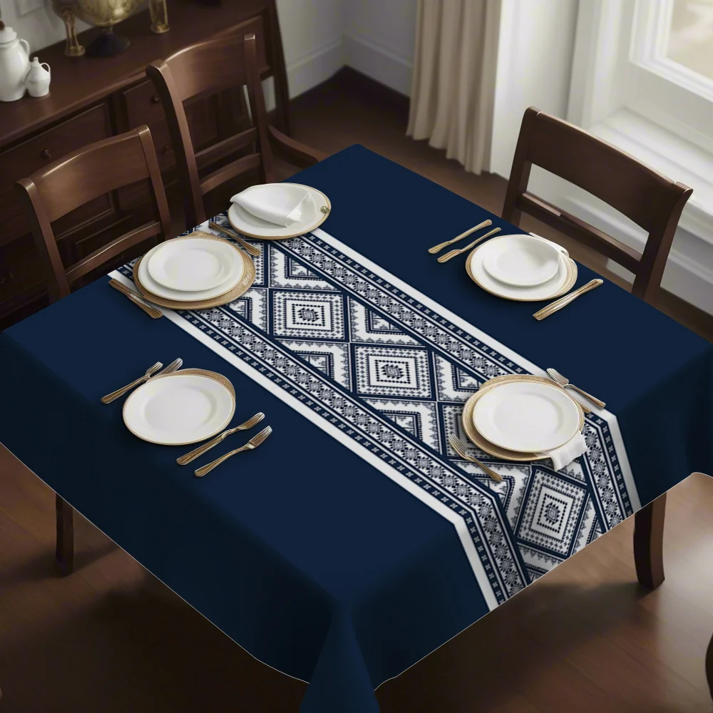 JIT1pc Ethnic Style, Geometric Rhombus Pattern Printed Square Tablecloth, Thickened, Classic, Simple