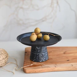 Retro Iron High Foot Tray Vintage Bread Fruit Plate Storage Serving Tray Photography Prop Kitchen Home Decoration Handcrafted