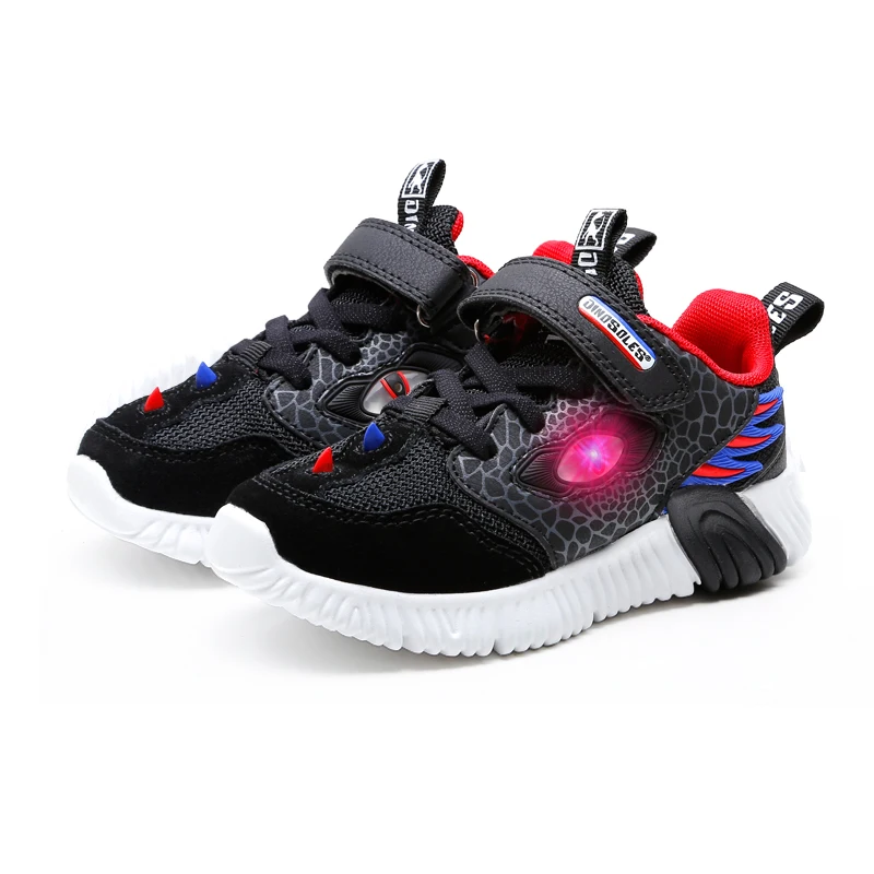 EXDINO Children LED Light Up Shoes for Boys Girls Mesh Flashing Little kids Casual Glowing Sports Sneakers New Comfortable Bent