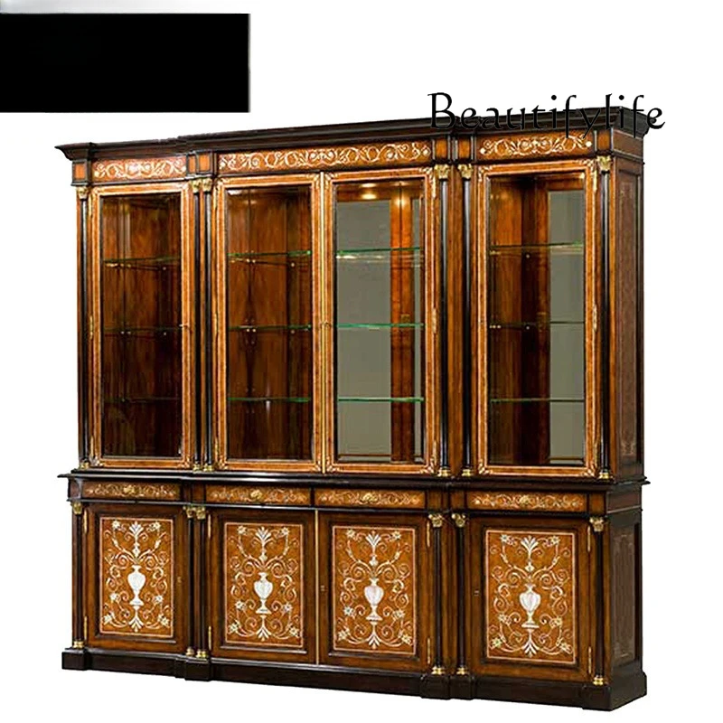 British retro bookcase European solid wood four-door bookcase palace luxury storage study furniture