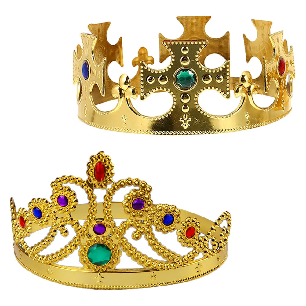 Set di corone per feste di Halloween 2 pezzi Accessorio per costume cosplay re e regina per bambini Festival di compleanno Vestire Corona di plastica Prop