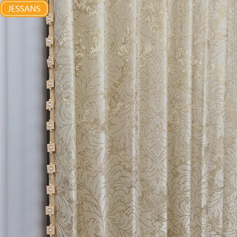 New Gold Thread Plant Jacquard Thickened Lace Curtains for Living Room Bedroom Villa French Window Balcony Window Customized