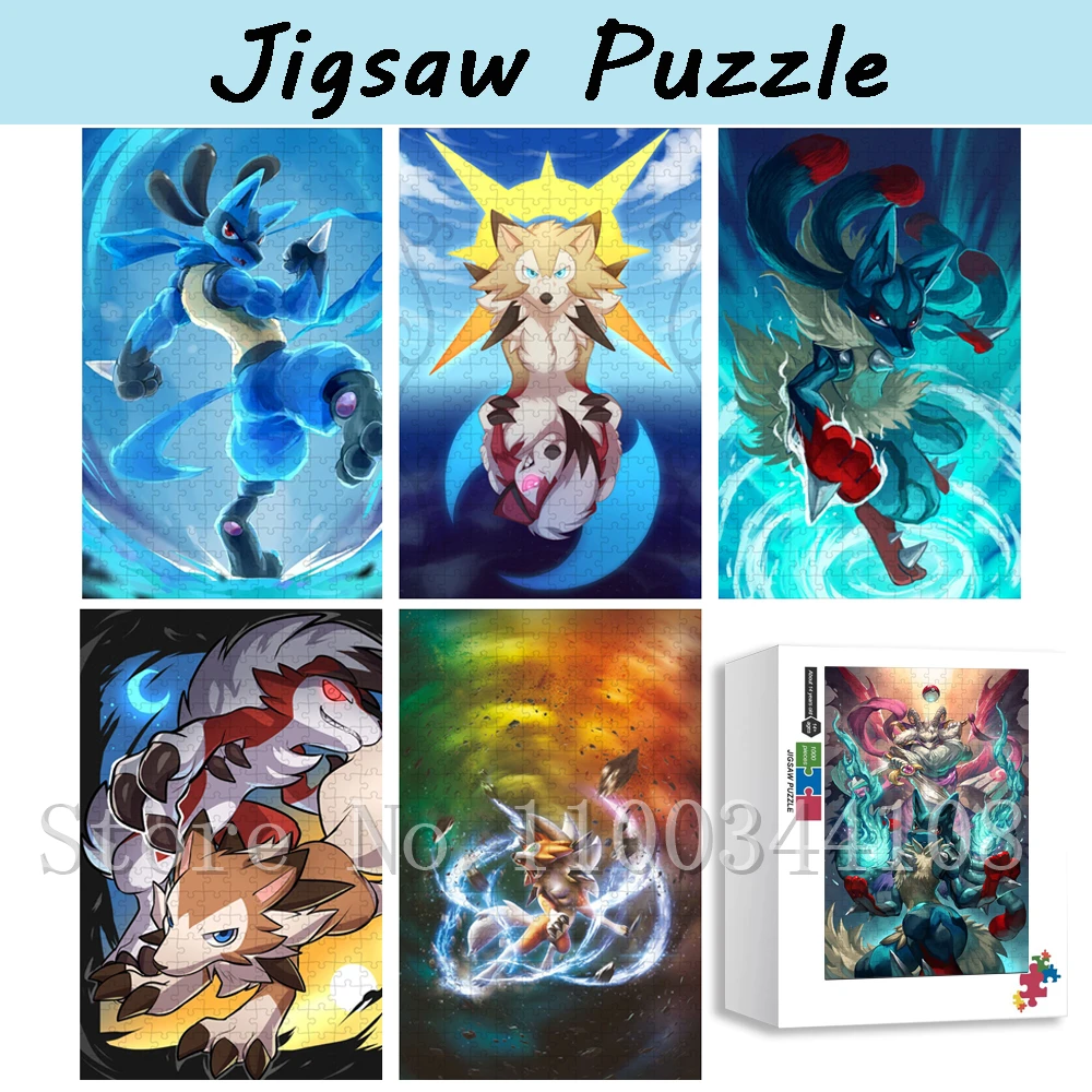 300/500/1000 Pieces Pokemon Eeveelution Wooden Puzzles Lucario Jigsaw Puzzles for Adults Decompressing Game Assemble Toys