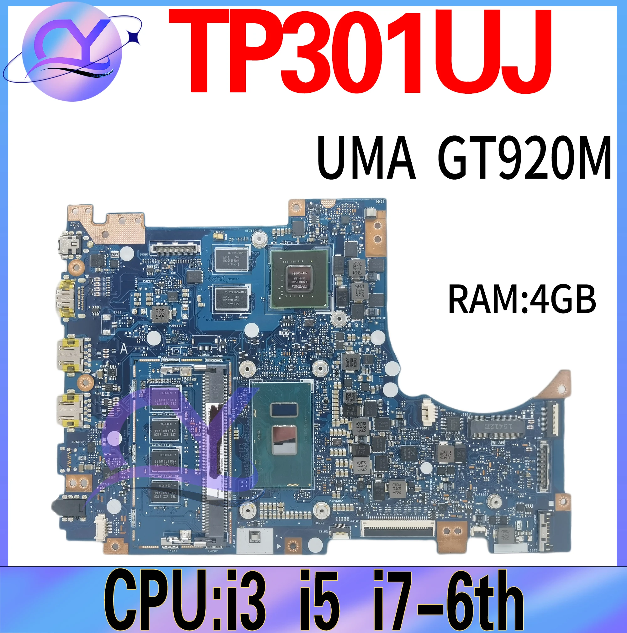 

TP301UJ Notebook Mainboard For ASUS Vivobook Flip TP301UA TP301U Q303UA Laptop Motherboard i3 i5 i7-6th 4GB UMA/GT920M