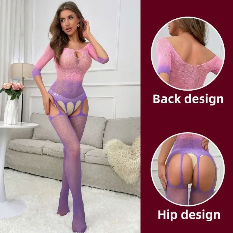 

Sexy Jumpsuit with High Elasticity Semi Transparent Fishing Net and Perspective Charm Gradient Jumpsuit