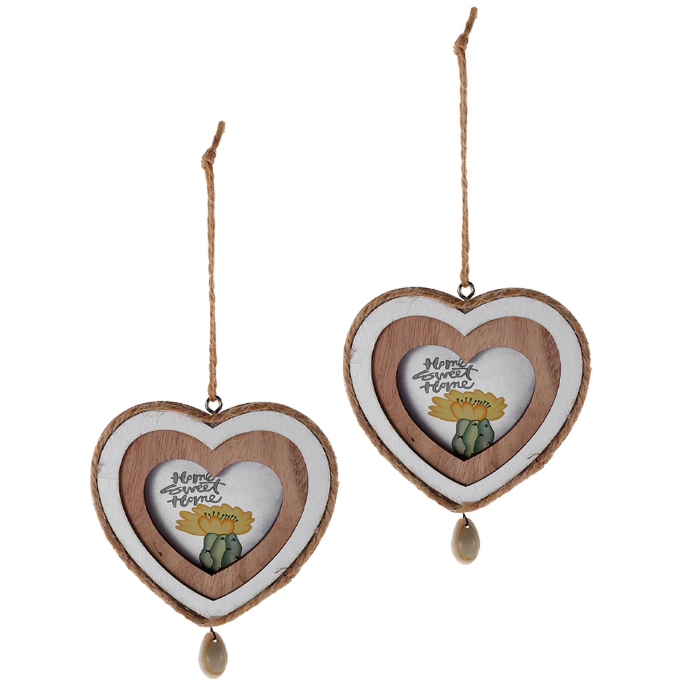 2 Pcs Wooden Photo Frame Pendant Mini Frames for Pictures Charm Craft Christmas Props
