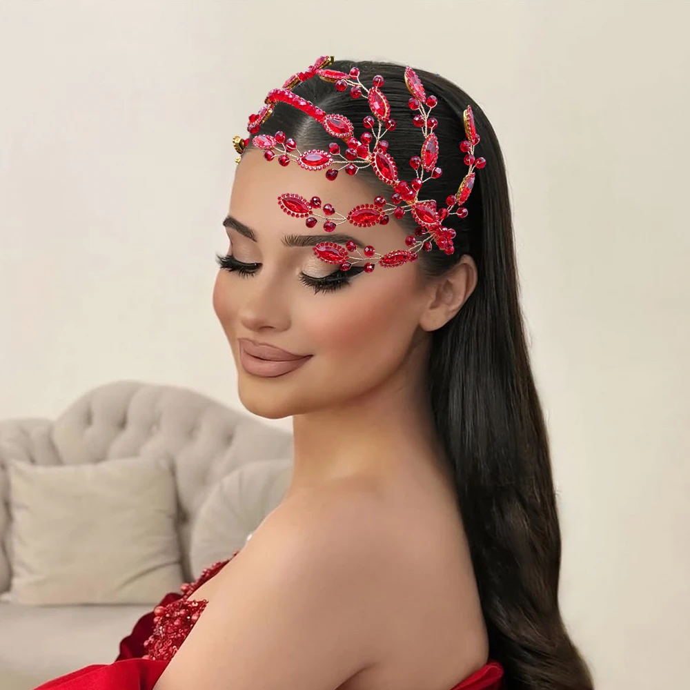 

DZ280 Wedding Tiara and Headdresses Red Silver Champagne Bridal Headwear Crystal Women Headwear Handmade Hair Accessories