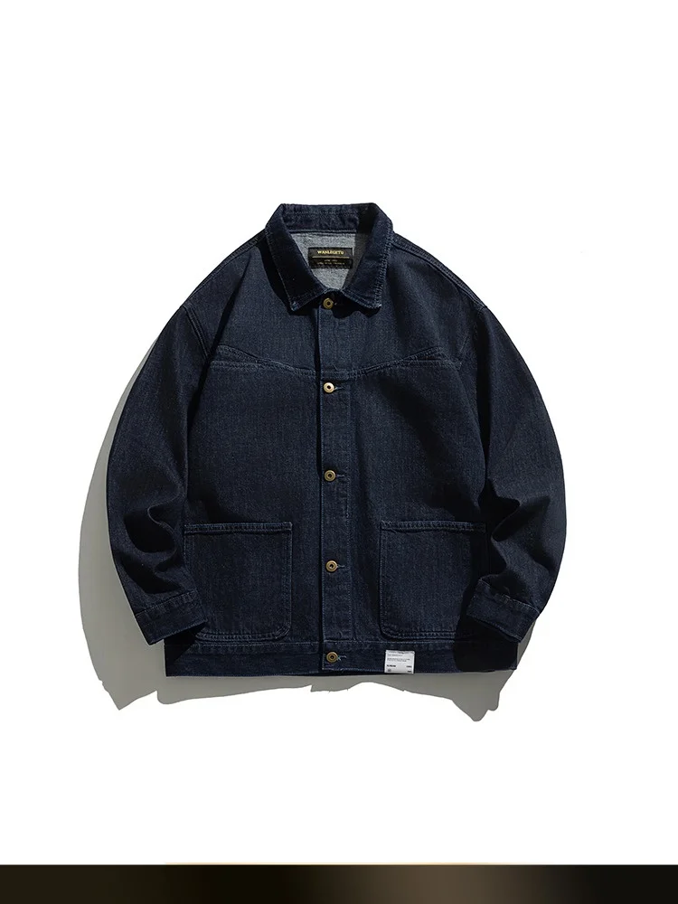 

Мужская джинсовая куртка в американском ретро-стиле, свободного кроя, с воротником, универсальная рабочая куртка из хлопка с длинными рукавами и застежкой-молнией