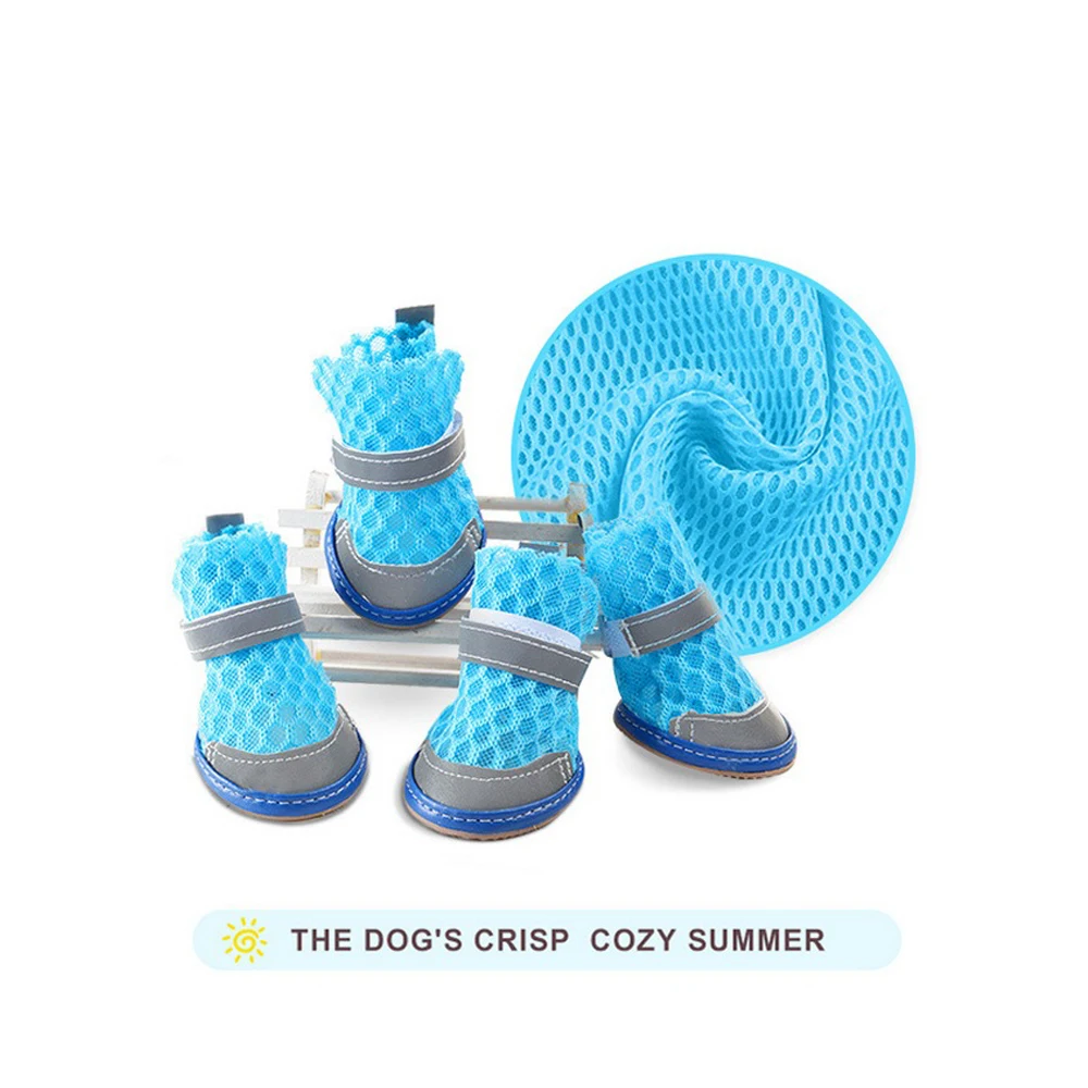 4pcs Summer Puppy Breathable Dog Shoes Mesh Sandals Soft Bottom Anti-slip Sandals for Pet Dog Shoes Chihuahua Botas