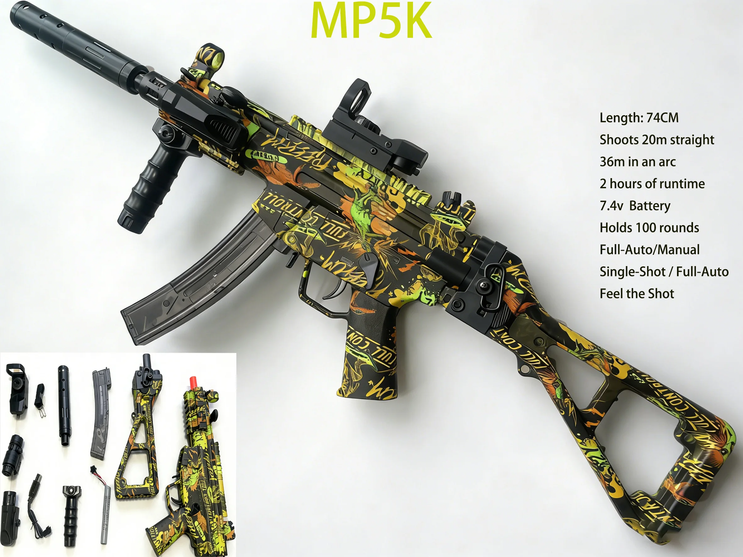 Najlepszy prezent dla dorosłych: MP5K Automatyczny EBB Gel Blaster - Szybki elektryczny pistolet na żel do walki zespołowej na świeżym powietrzu