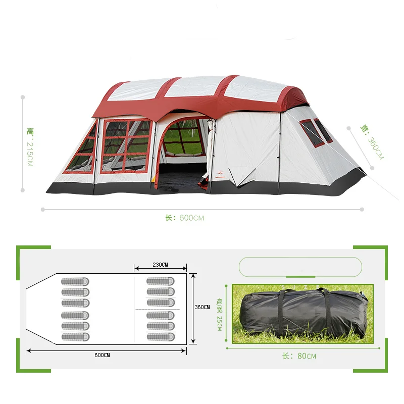 Imagem -03 - Ultralarge Dupla Camada 812 Pessoa Barraca de Acampamento Grande Gazebo Carpas de Acampamento Sol Abrigo Tendas